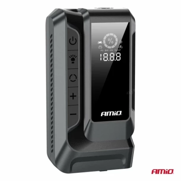 Robot pornire portabil 4 in 1 cu LED, compresor si Powerbank, 12V, 12Ah, 1600A, AMIO