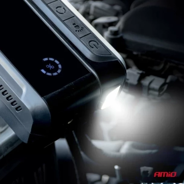 Robot pornire portabil 4 in 1 cu LED, compresor si Powerbank, 12V, 12Ah, 1600A, AMIO