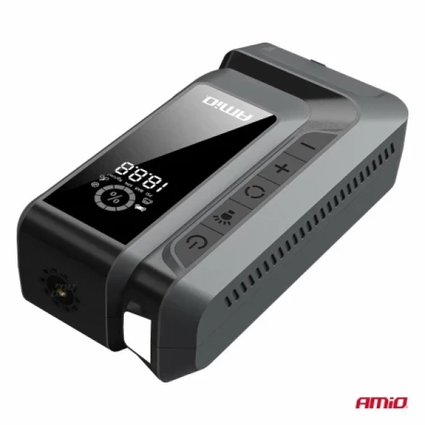 Robot pornire portabil 4 in 1 cu LED, compresor si Powerbank, 12V, 12Ah, 1600A, AMIO