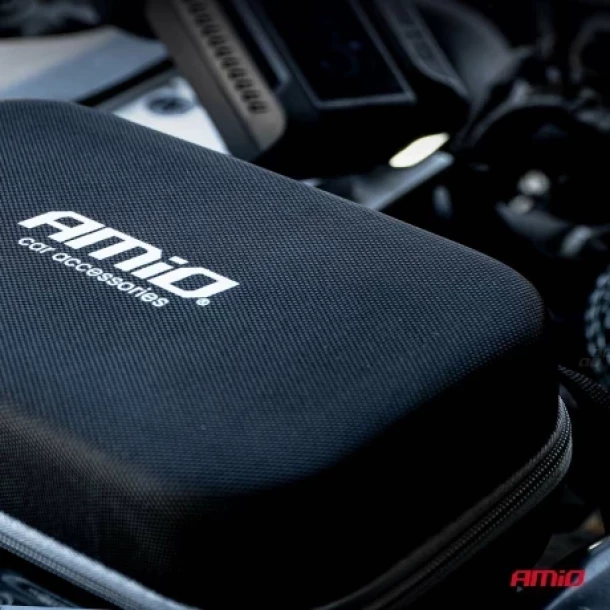 Robot pornire portabil 4 in 1 cu LED, compresor si Powerbank, 12V, 12Ah, 1600A, AMIO