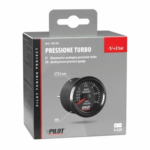 Manometru presiune turbo, Seria Black Analog, 9-32V - O 2" (52 mm)