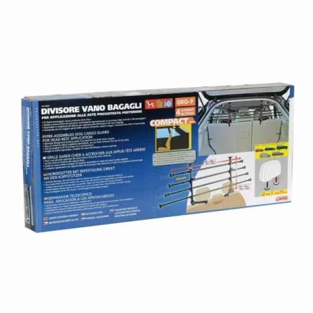 GRG-9 Compact, grilaj telescopic bariera pentru caini, 4 sectiuni, fixare la tetiere - 1400x550 mm