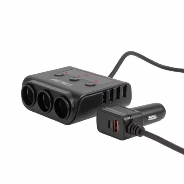Priza tripla bricheta cu 4xUSB-A + USB-A/USB-C QC3.0 PD3.0 180W, 12/24V, Amio