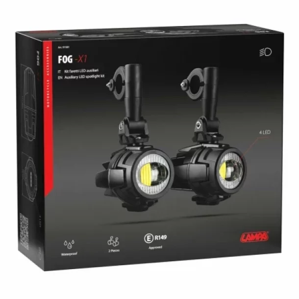 Fog-X1, kit proiectoare auxiliare LED pentru ceata moto - 12V - 20W