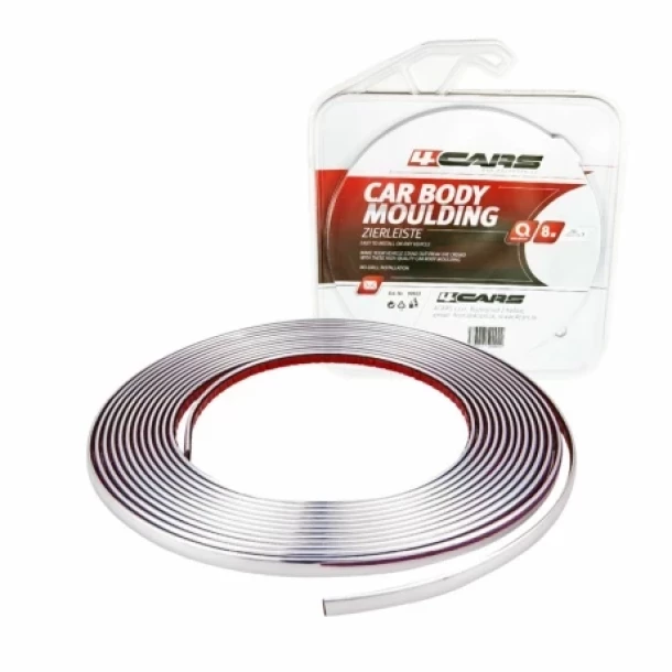 Banda ornament crom adeziva 4Cars - 8m x 9mm-Resigilat,