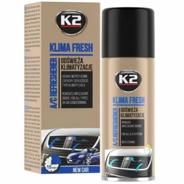 Spray pentru curatat si dezinfectat sistemul de aer conditionat, K2 KLIMA FRESH, 150ml, New Car