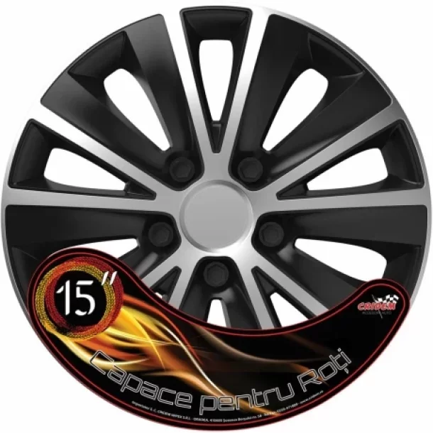 Set capace roti auto Cridem Rapide SB 4buc - Argintiu/Negru - 15''-Resigilat,