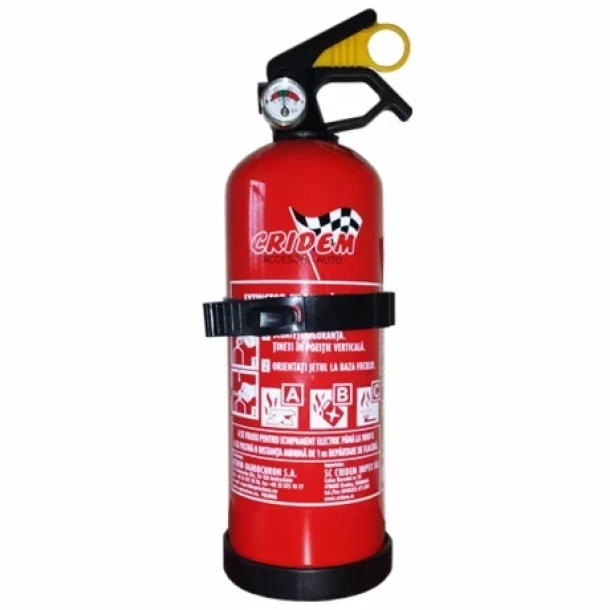 Set pachet prim ajutor auto, borseta sanitara si stingator cu pulbere 1kg Cridem, geanta organizatoare Negru