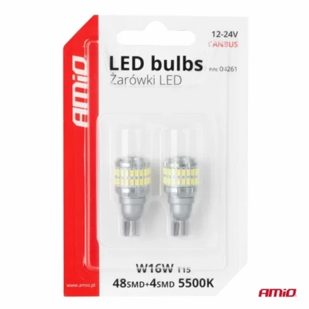 Bec Led 48SMD 3014 si 4SMD 3030, 12/24V Marsarier, auxiliare, T15 W16W Canbus 2buc - Alb