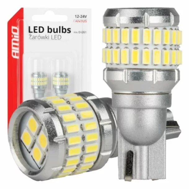 Bec Led 48SMD 3014 si 4SMD 3030, 12/24V Marsarier, auxiliare, T15 W16W Canbus 2buc - Alb