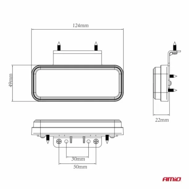 Lampa gabarit LED dreptunghiulara, 124x49mm, 10/30V - Galben