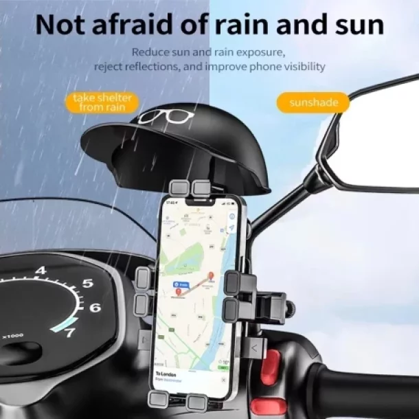 Suport telefon mobil MaxSpeed pentru bicicleta si motocicleta, cu parasolar si 8 brate de fixare