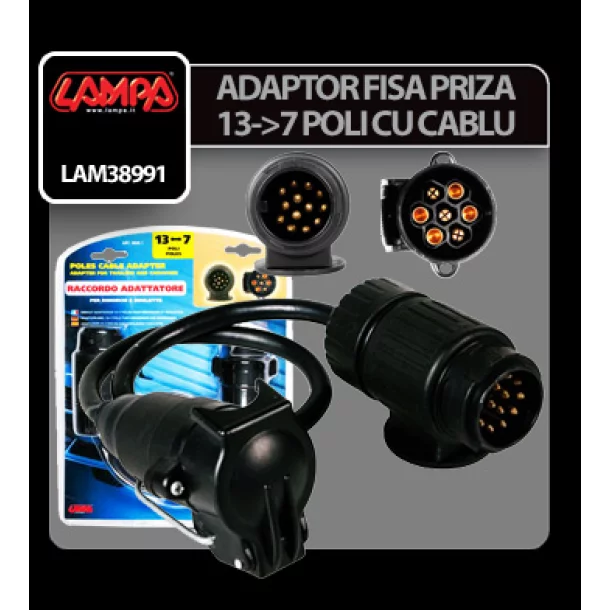 Adaptor fisa priza remorca 13-7 poli cu cablu 40cm