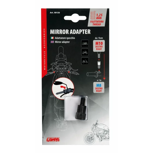 Motorkerékpár visszapillantó tükör adapter - Menet jobb-os M10mm-ről - jobb-os M8mm-re