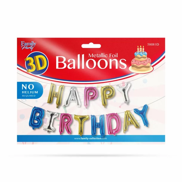 Balon model litere „Happy Birthday” - diferite culori