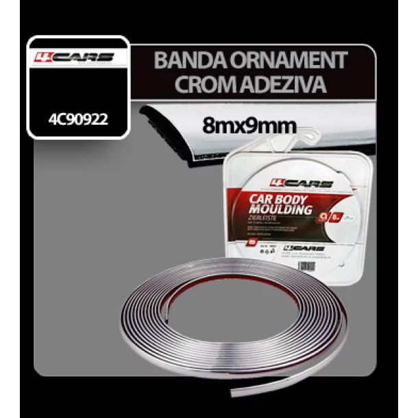 Banda ornament crom adeziva 4Cars - 8m x 9mm