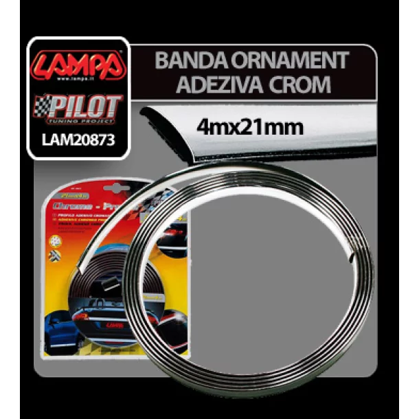 Banda ornament crom adeziva - 4m x 21mm