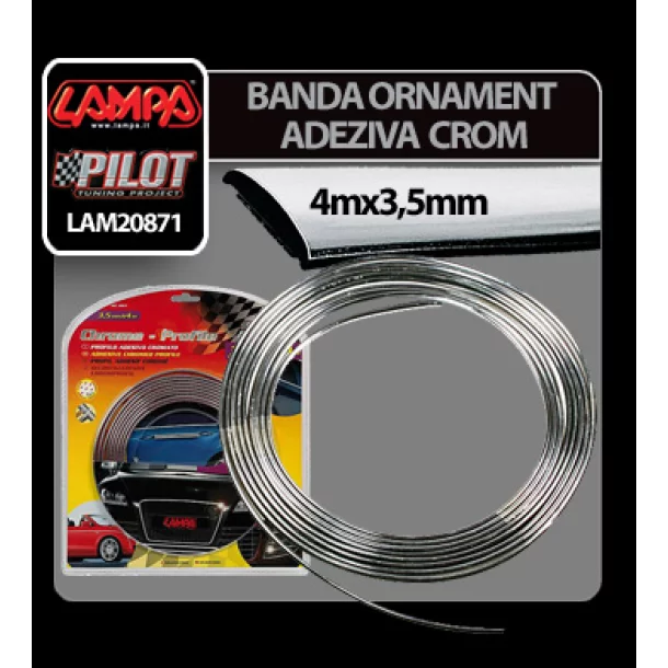 Banda ornament crom adeziva - 4m x 3,5mm