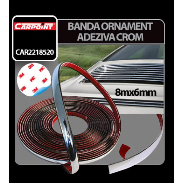 Banda ornament crom adeziva Carpoint - 8m x 6mm