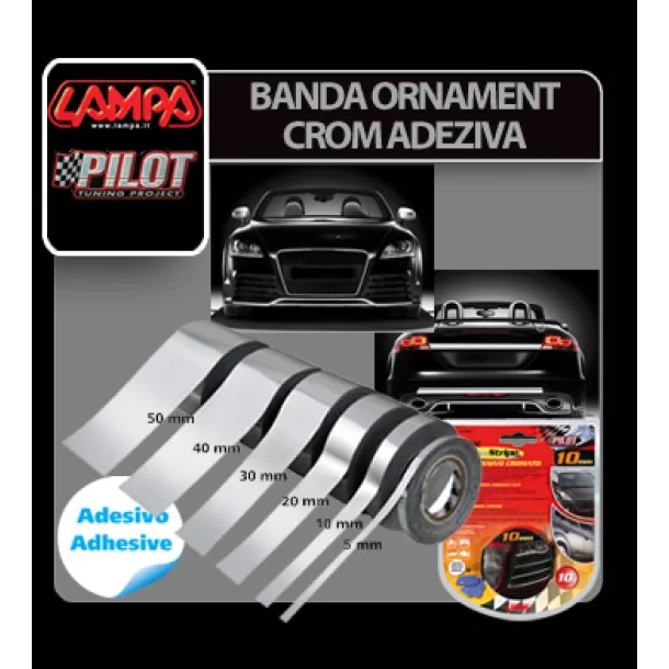 Banda ornament crom adeziva Maniac - 10m x 20mm