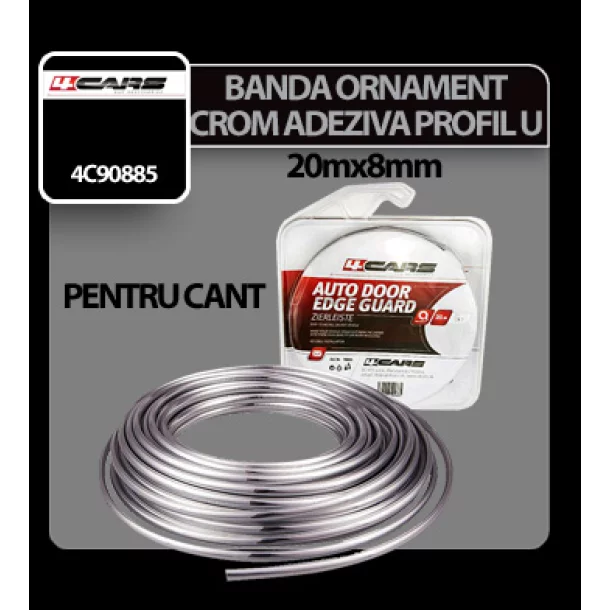 Banda ornament crom adeziva profil U 4Cars - 20m x 8mm