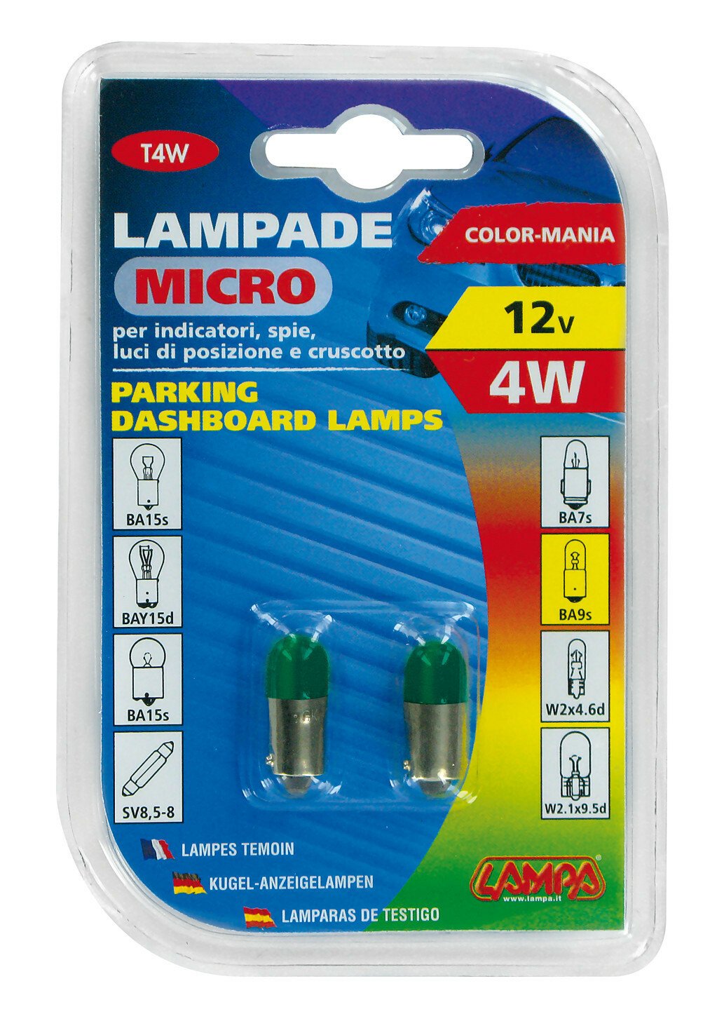 12V Micro lamp - (T4W) - 4W - BA9s - 2 pcs - D/Blister - Green thumb