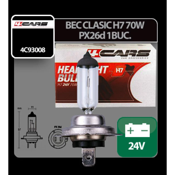 Bec halogen 24V - H7 - 70W - PX26d 1buc 4Cars