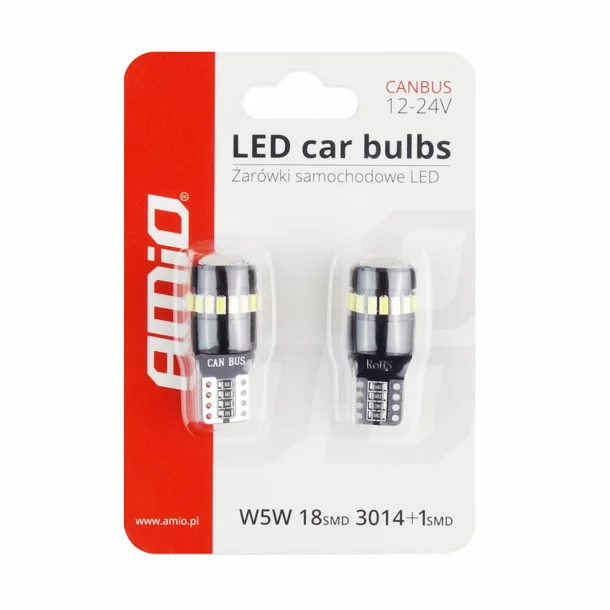 Led izzó 18SMD 3014 plusz 1SMD, 12/24V Helyzetjelző lámpa, W5W, T10 Canbus 2db - Fehér