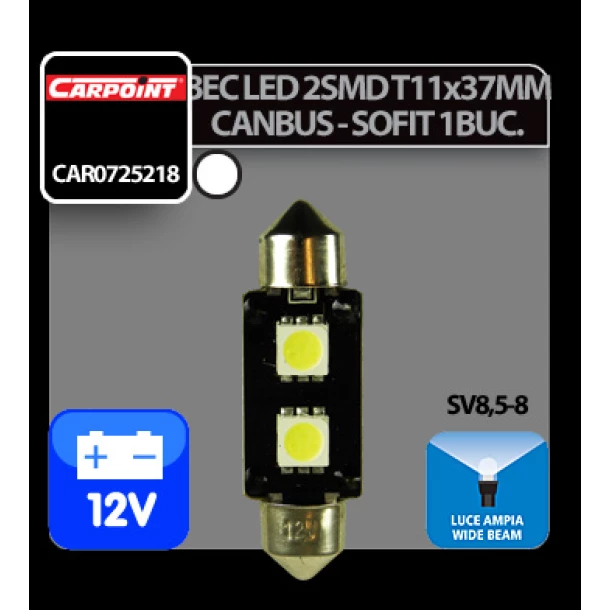 Bec Led - 2SMD 12V sofit T11x37mm soclu SV8,5-8 Canbus 1buc Carpoint - Alb