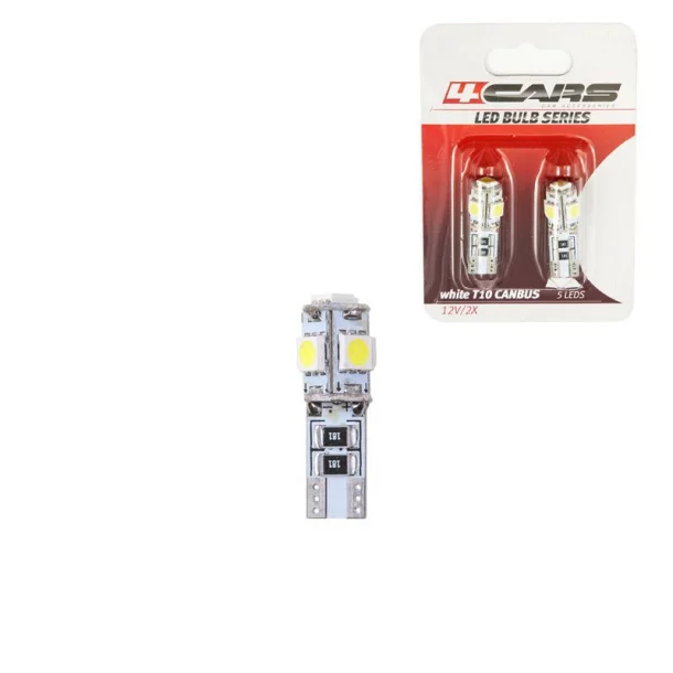 4Cars 12V Led - 5SMD - T10 W2,1x9,5d Canbus 2 db - Fehér