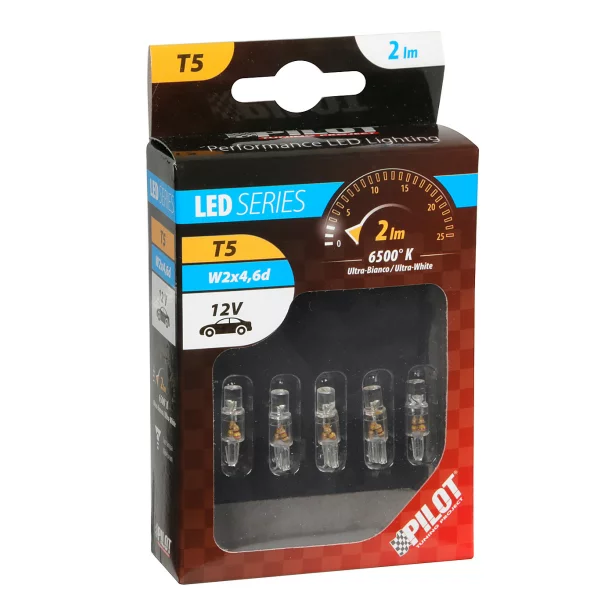 12V Cockpit colour Led 1 Led - (T5) - W2x4,6d - 5 pcs - White