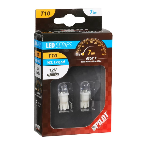 Bec tip LED 12V soclu pl. T10 W2,1X9,5d 2buc Alb focalizat