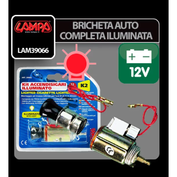 K2 - 12V világító szivargyújtó készlet Ø 21 mm