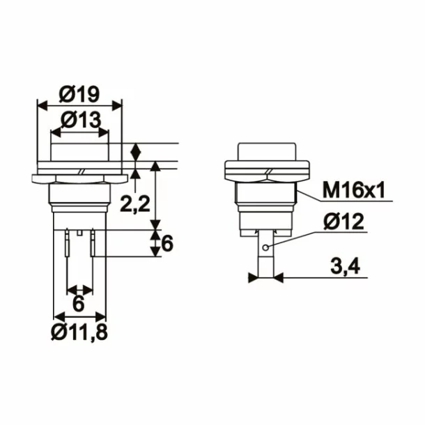 Buton 1 circuit 2A-250V OFF-(ON), verde