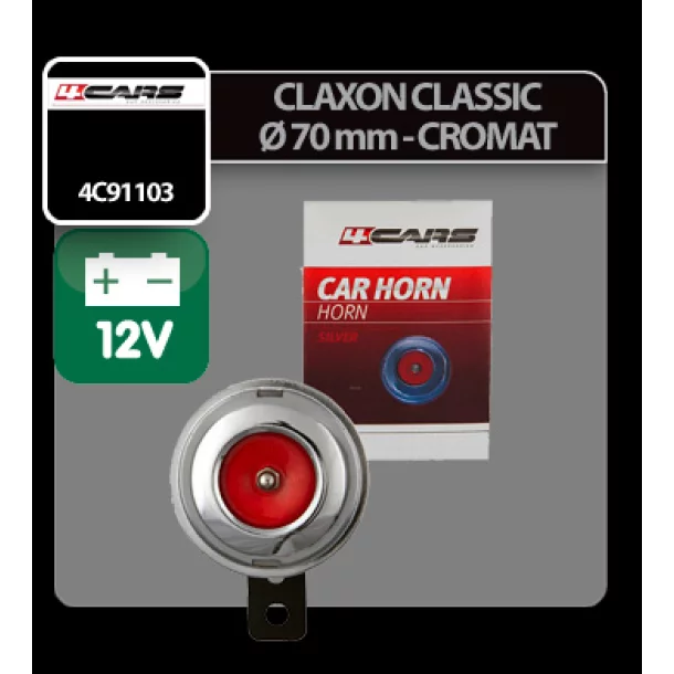 Claxon Classic cromat Ø 70mm, 12V - 4Cars