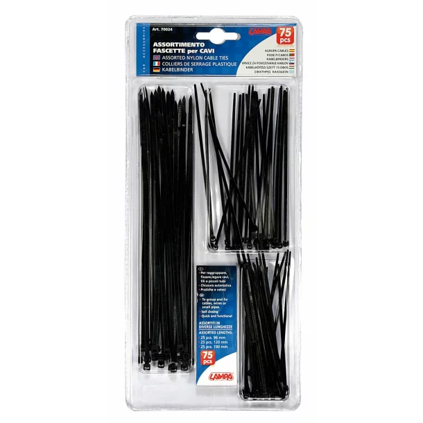 Cable ties 75 pcs 90 - 120 - 190 mm - Black