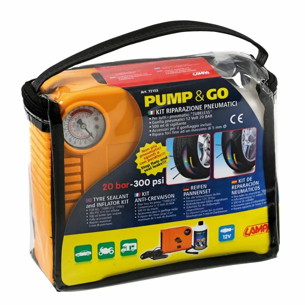 Compresor aer Pump&amp;Go 12V si kit etansare pneuri