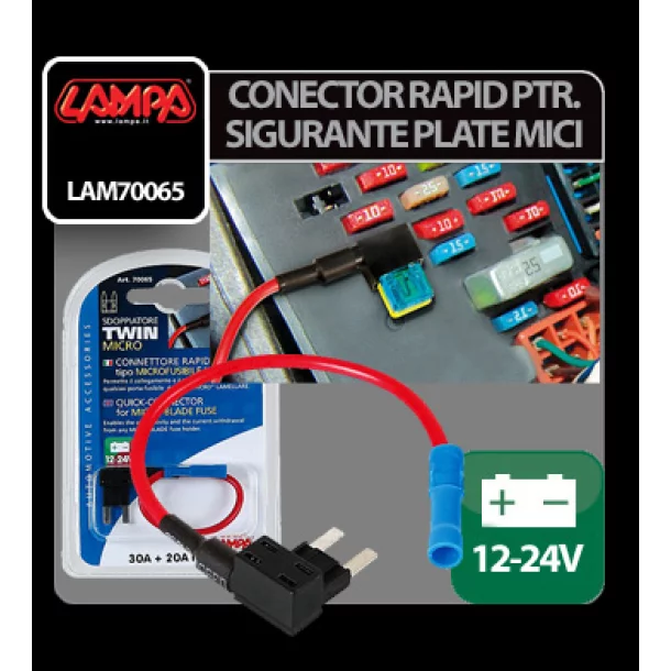 Conector rapid pentru doua sigurante plate mici 30+20A 12/24V