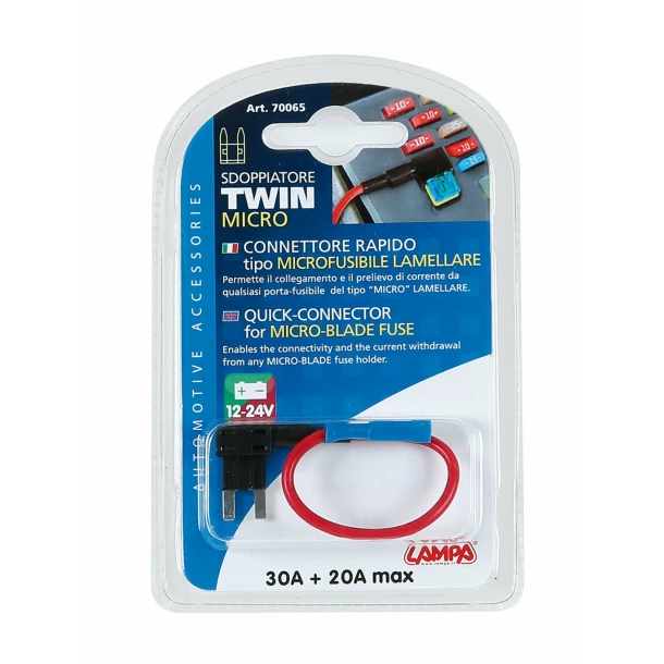 Gyors csatlakozó 2db kicsi lapos biztosítéknak 30+20A 12/24V - Újra csomagolt termék