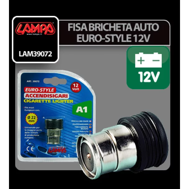 Fisa bricheta auto Euro-Style - Ø 22mm - 12V