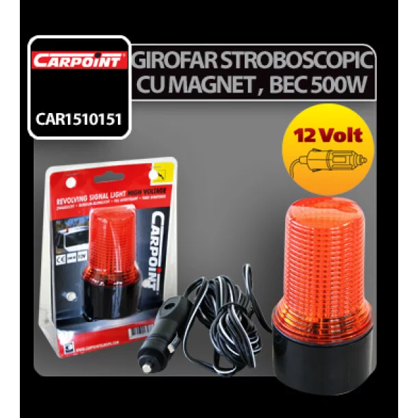 Girofar stroboscopic mic galben cu magnet, 500W 12V