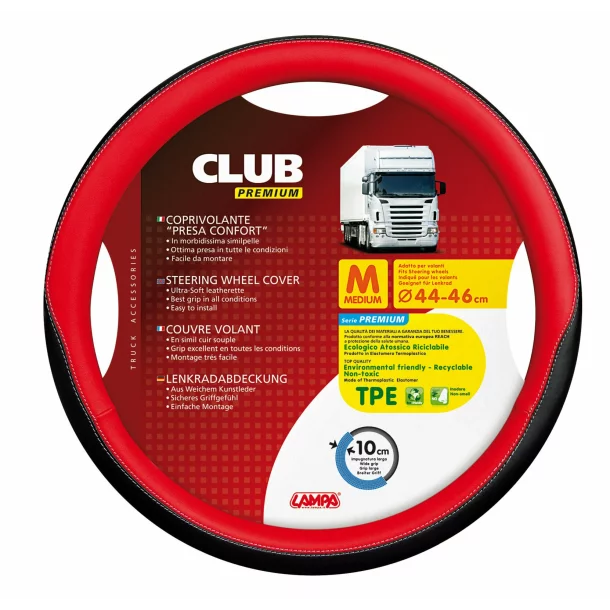 Husa volan camion Club premium - M - Ø 44/46cm - Rosu