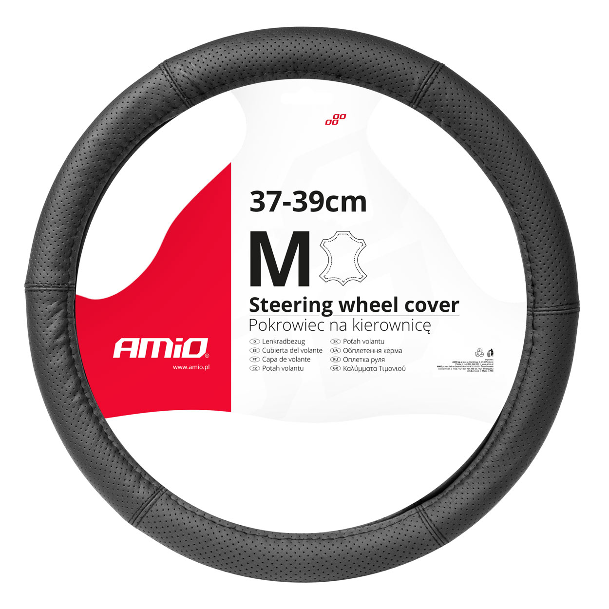 Amio perforated leather steering wheel cover SWC-50-M - Ø 37-39 cm - Black thumb