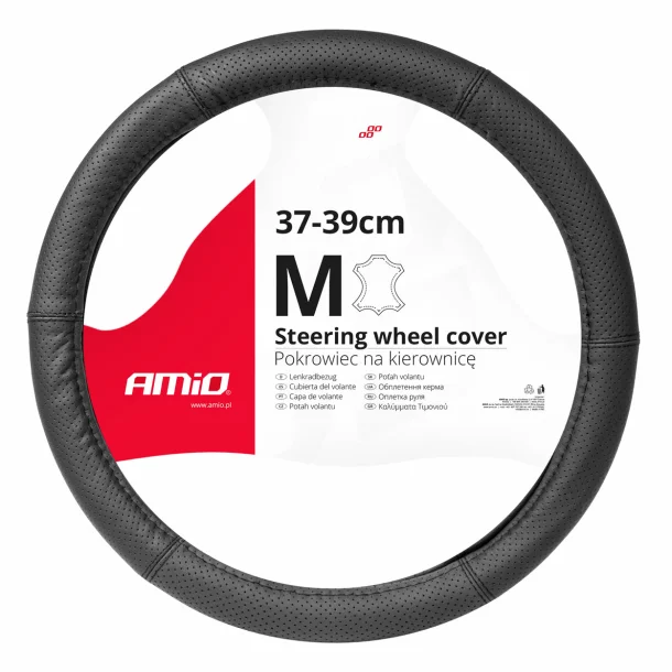 Amio perforated leather steering wheel cover SWC-50-M - Ø 37-39 cm - Black