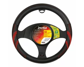 Suzuka leatherette steering wheel cover - M - Ø 37/39 cm - Black/Red
