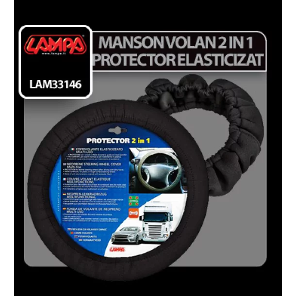Protector 2 in 1, elasticized steering wheel cover - Black - Resealed