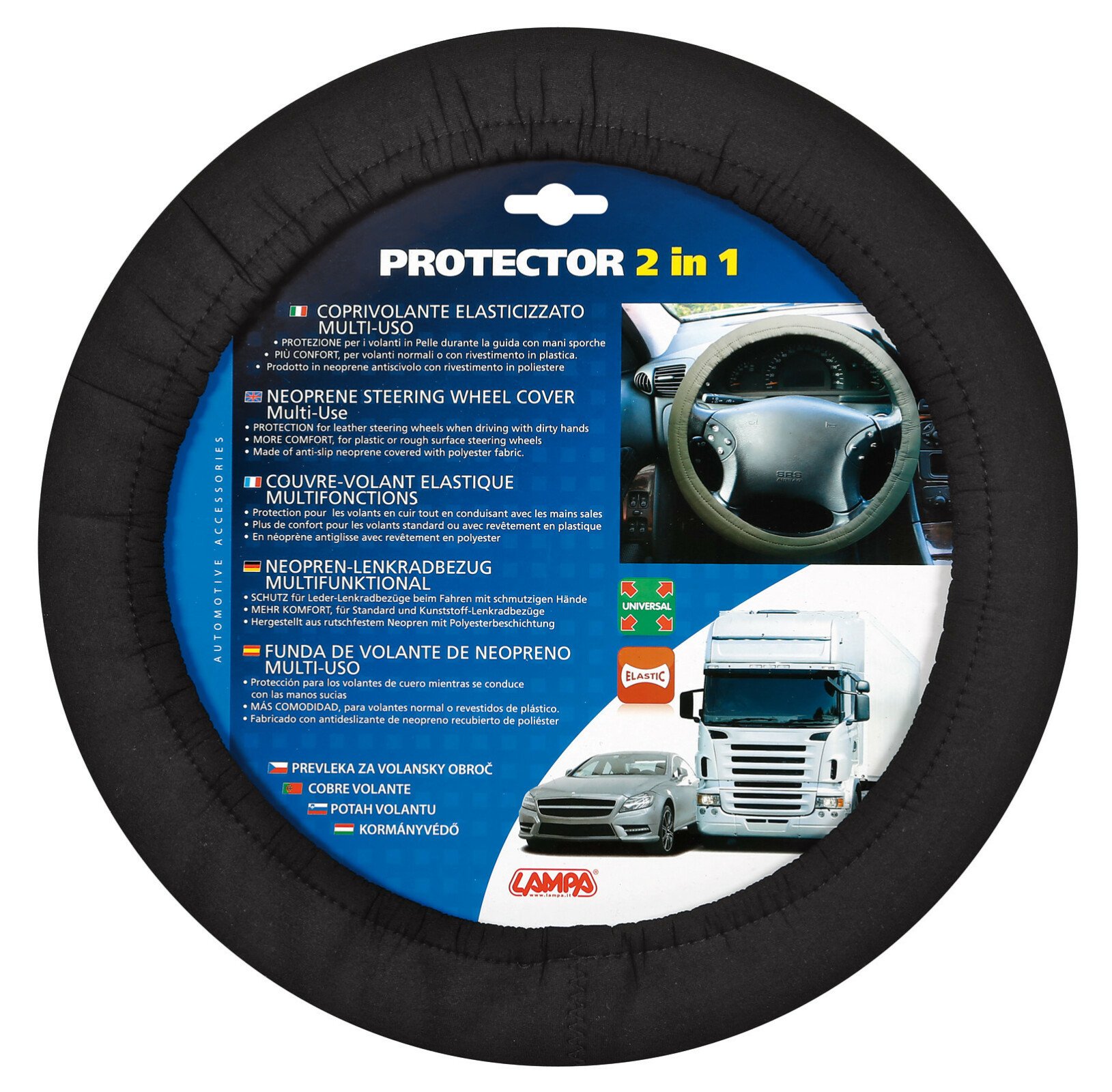 Protector 2 in 1, gumírozott kormányhuzat - Fekete - Újra csomagolt termék thumb