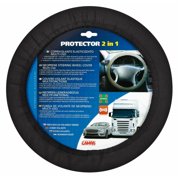 Protector 2 in 1, elasticized steering wheel cover - Black - Resealed
