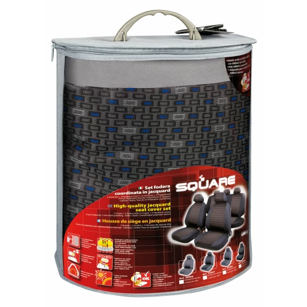 Square high-quality jacquard seat cover set 9pcs - Blue