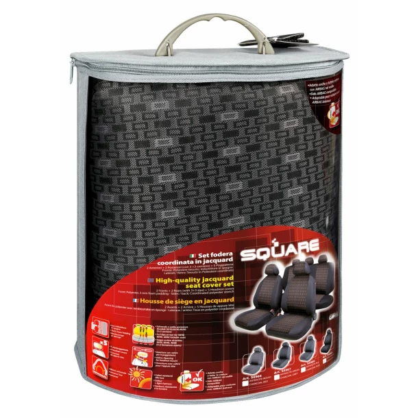 Square high-quality jacquard seat cover set 9pcs - Black